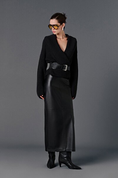 VATKALI Slit Midi Leather Skirt