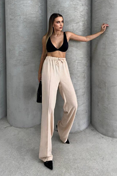 Balenbi Women's Elastic Waist Palazzo Summer Linen Trousers 1094