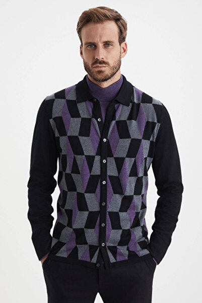 Hemington Desenli Merino Yün Siyah Triko Gömlek