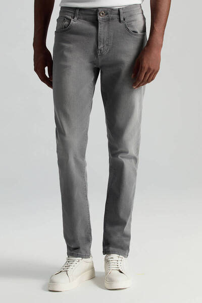Hemington Saf Pamuk Slim Fit Gri Denim Pantolon