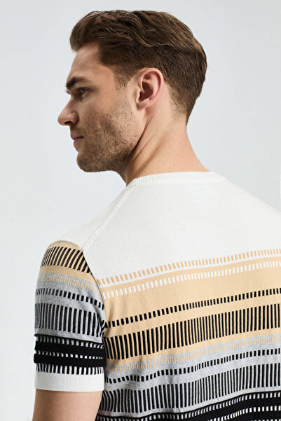 Hemington Black-Light Gray Patterned Crew Neck Pure Cotton Knitwear T-Shirt