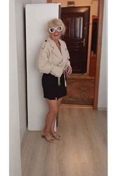 Butik krem yeni sezon astarlı trençkot