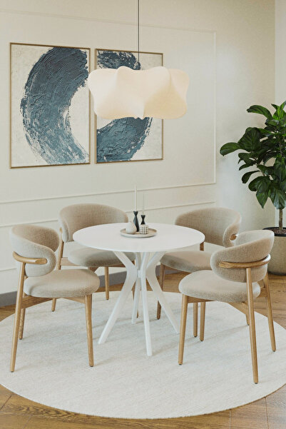 PLASMOB 90x90cm Yuvarlak Masa(Sadece Masa) Beyaz Mutfak Masası-Balkon Masası Pera Model