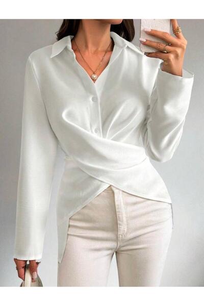 Moda Monisa Cămașă elegantă de in pentru femei | Față cu nasturi, legătură la spate, lenjerie Sofia