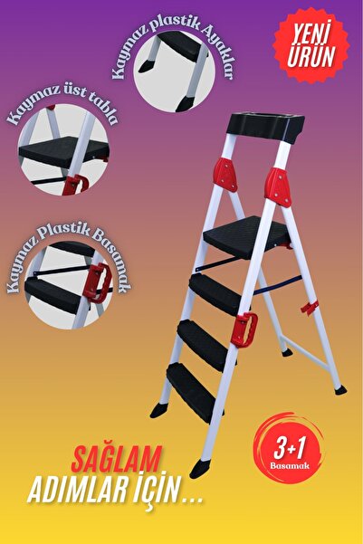 HOMTİVA 3+1 EXTREME MERDİVEN 4 BASAMAKLI BEYAZ-KIRMIZI