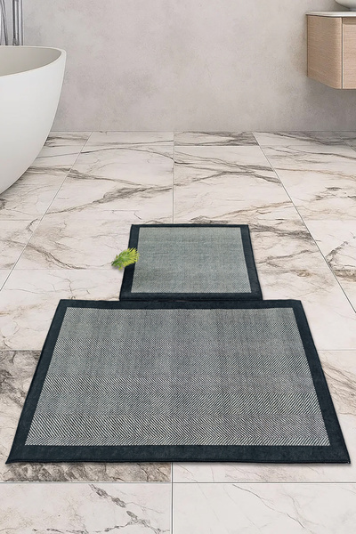 Thalia Home قاعدة مضادة للانزلاق وقابلة للغسل، مجموعة مكونة من قطعتين من سجادة الحمام، مجموعة سجادة حمام باللون الرمادي