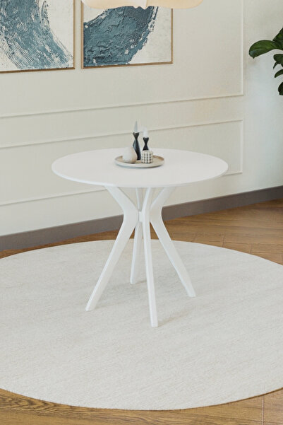 PLASMOB 90x90cm Yuvarlak Masa(Sadece Masa) Beyaz Mutfak Masası-Balkon Masası Pera Model