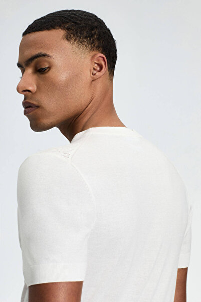 Hemington Openwork Knit Detailed Crew Neck White Knitwear T-Shirt