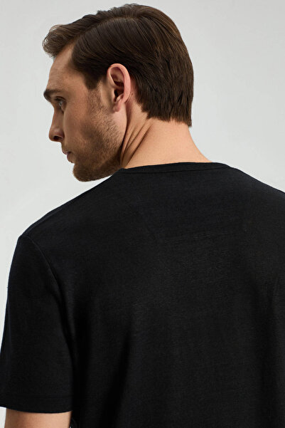 Hemington Pure Linen Black Crew Neck T-Shirt