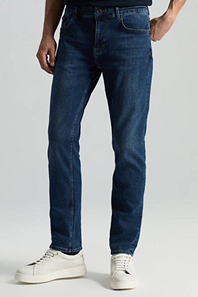 Hemington Saf Pamuk Slim Fit Lacivert Taşlanmış Denim Pantolon