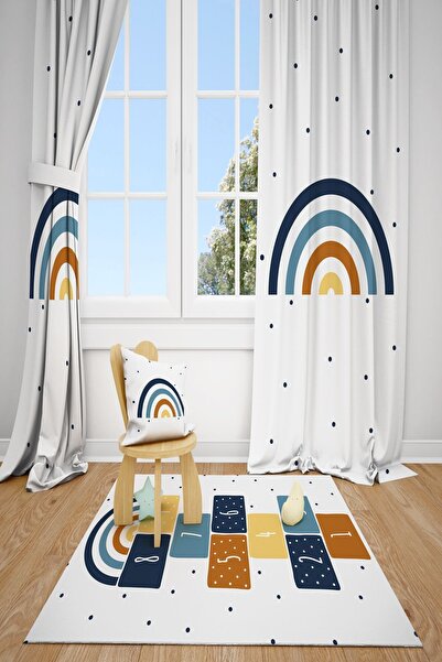 dekomingo ستارة خلفية لغرفة الأطفال والرضع بلون أزرق خردل مثير بألوان قوس قزح...