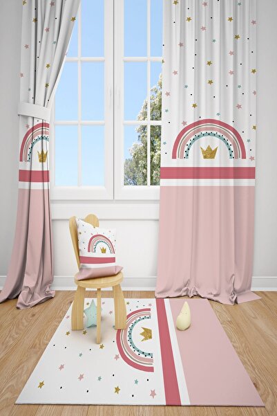 dekomingo CAMERA COPIILOR ȘI BEBE CU DUNĂ ROZ CURTINA DE FOND CU 2 ARIPI