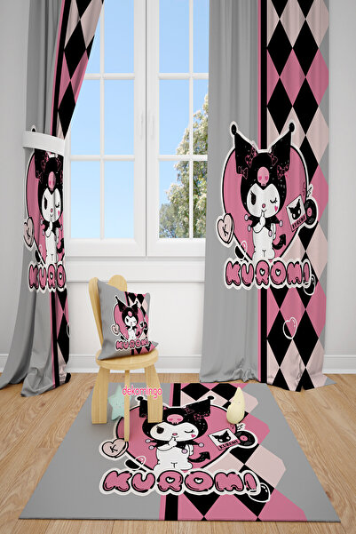 dekomingo Triangle Gray Kuromi Patterned 2 Wing Background Curtain