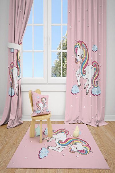 dekomingo غرفة الأطفال والرضع على شكل وحيد القرن باللون الوردي - خلفية بجناحين