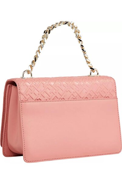 Tommy Hilfiger Women's Leather Brand Logo Zippered Daily Use Pink Shoulder Bag AW0AW16108-TJ5