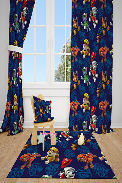 dekomingo Blue Floor Paw Petroleum Patterned 2 Wing Background Curtain