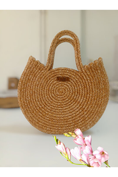AZR HOME DESİGN Natural Jute Rope Handmade Straw Swan Model Hand Bag Day Bag