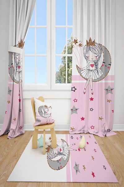 dekomingo Стрічкова біло-рожева місячна принцеса Дитяча та дитяча кімната 2-к...