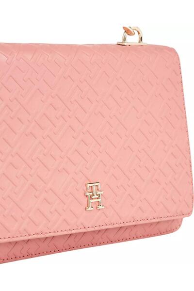 Tommy Hilfiger Women's Leather Brand Logo Zippered Daily Use Pink Shoulder Bag AW0AW16108-TJ5