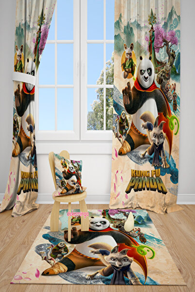 dekomingo Kung Fu Panda Patterned 2 Wings Background Curtain