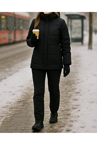 Ysf WorkWear İş Market Women's Water & Windproof Winter Self-Fleece Softshell Outdoor Trekking Pants – Black