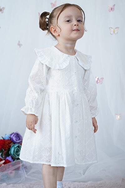 ALYRA Rochie pentru fetiță, cu guler pentru bebeluși, cu mâneci lungi, cu nas...