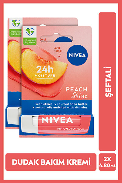 NIVEA Şeftali Nemlendirici Dudak Bakım Kremi Ve Parlatıcısı 4.8gr, Şeftali Kokusu, Mercan Renk, X2 Adet