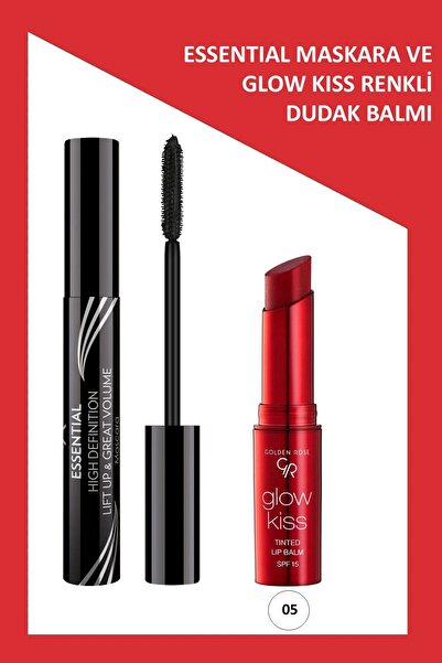 Golden Rose Essential Hacim Veren Maskara & Glow Kiss Renkli Dudak Nemlendirici No:05 Makyaj Seti