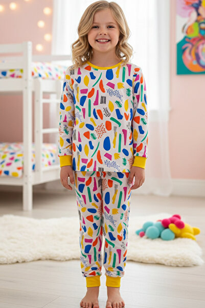 MK Mukko Kids Kız Çocuk Geometrik Desen Tasarım Mevsimlik Pijama Takımı
