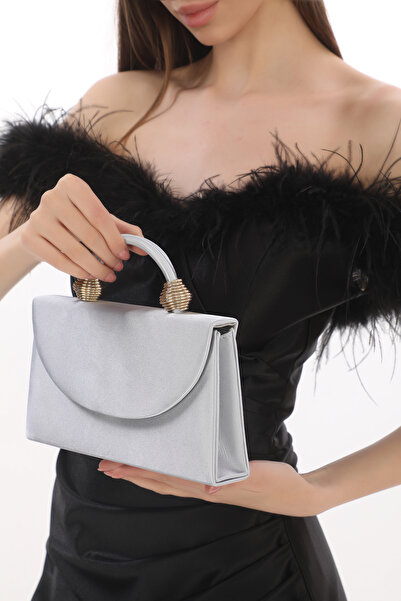 womenacs Срібний колір атласна тканина вечірня сумочка для жінок, ручна та з ...