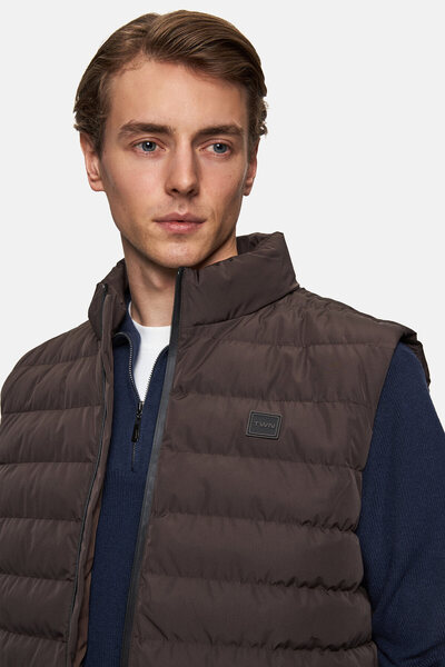 Twn Slim Fit Καφέ Μασίφ Γιλέκο Παλτό