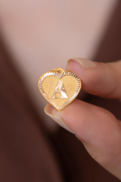 Bayar Gold 14 Ayar Altın A Harf Kalp Kolye Ucu