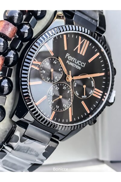 Ferrucci Function Siyah Renk Çelik Kordon Fonksiyonları Aktif Takvimli Erkek Kol Saati Bileklik