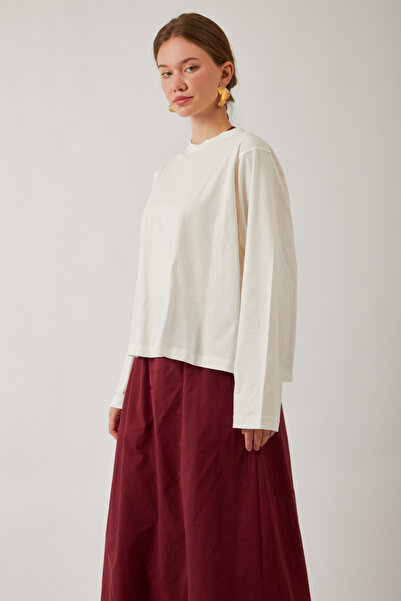 ZÜLAYS Pamuklu Uzun Kollu Tişört Beyaz