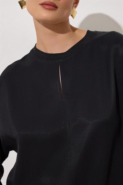 Setre Bluză neagră cu mânecă lungă cu decolteu