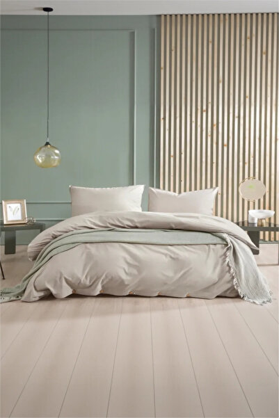 Hibboux Комплект завивка с ефект на пране, 100% естествен памук, бежов цвят Haze - единичен