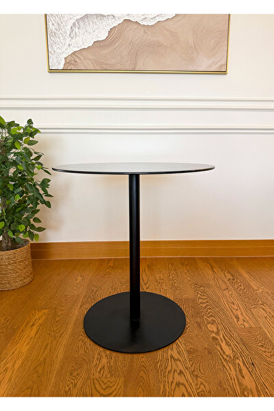 EFFE YAPI DEKOR Siyah Mermer Desenli Modern 70 CM Yemek Masası 8 MM Temper Cam ( SADECE MASA )