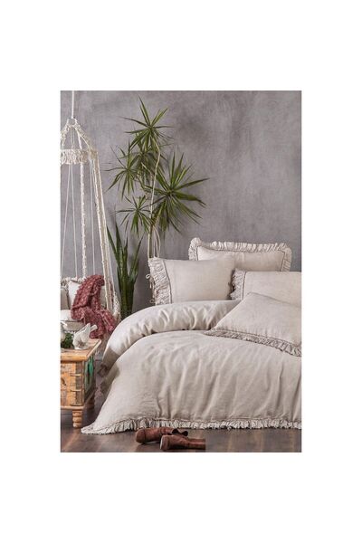 Ecocotton Miranda Çift Kişilik Nevresim Takımı %100 Keten Bej 200x220 Cm