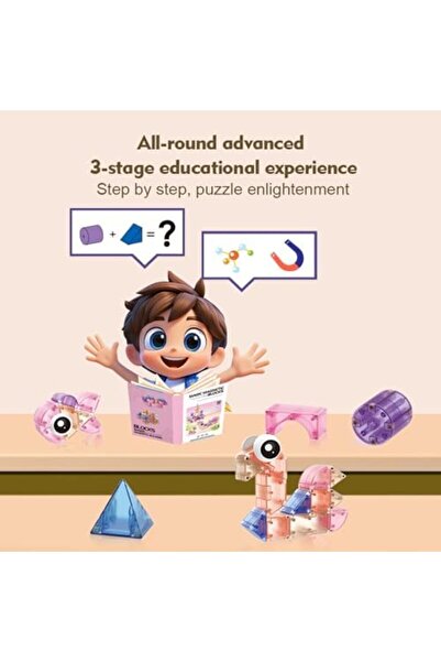 Twisoo مجموعة مكعبات بناء مغناطيسية ثلاثية الأبعاد من ويسو - 74 مكعبًا ورديًا شفافًا للأطفال | مكعبات كبيرة قابلة للتكديس