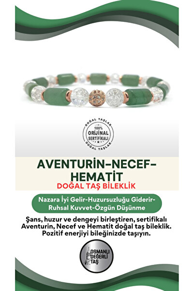 OSMANLI DEĞERLİ TAŞ سوار Aventurine الأصلي المعتمد - 6 مم Necef - سوار من حجر...