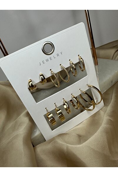 Mersens Çelik 6’Lı Küpe Seti - ÇOKLU KÜPE SETİ GOLD