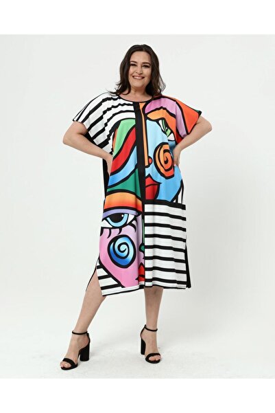 Ebsumu Rochie confortabilă cu mânecă liliac cu imprimeu digital pentru damă