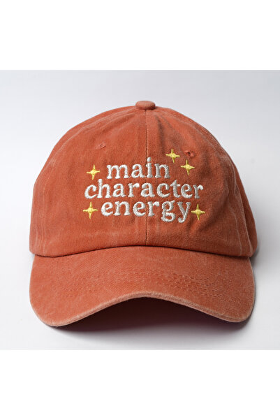 Nome Studio Nakışlı Turuncu Şapka Yıkamalı Kumaşlı ve Yazı Nakışlı Şapka Pamuklu Siperlikli Ayarlı Günlük Şapka