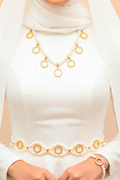 TwinsCollection Düğün Seti - Çeyrekli Altın Uyumlu 7'si Bir Yerde Kolye - Çey...