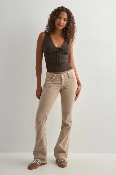 VibeGaia Low Waist Spanish Leg Velvet Double Stitched Flare Pants