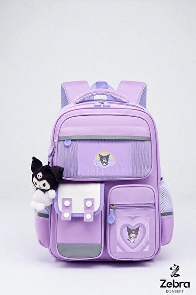 Zebra Konsept Yüksek Kalite Kore Tarzı Mor Okul Çantası Aksesuarlı Kız Çocuk Sırt Çantası Mor Suya Dayanıklı