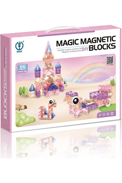 Twisoo مجموعة مكعبات بناء مغناطيسية ثلاثية الأبعاد من ويسو - 74 مكعبًا ورديًا شفافًا للأطفال | مكعبات كبيرة قابلة للتكديس