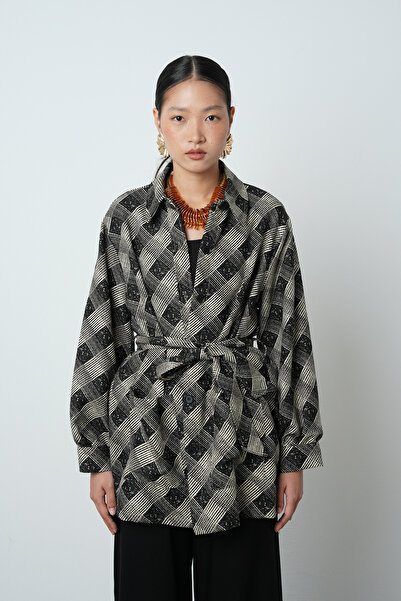 Orfeo Negro Γυναικείο πουκάμισο με ζωσμένο σχέδιο - Διπλή τσέπη