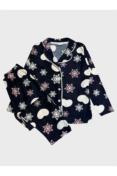 ALİŞ KİDS طقم بيجامات للأم والطفل من قماش القطن والجلد السويدي باللون الأزرق ...