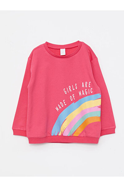 LC Waikiki LCW ECO Pembe Bisiklet Yaka Uzun Kollu Baskılı Kız Bebek Sweatshirt